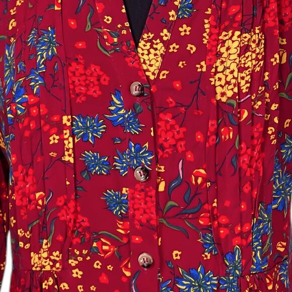 Maeve Anthropologie Women's Shirt Button Up Floral Pleated Colorful Spring Top M - Picture 5 of 9